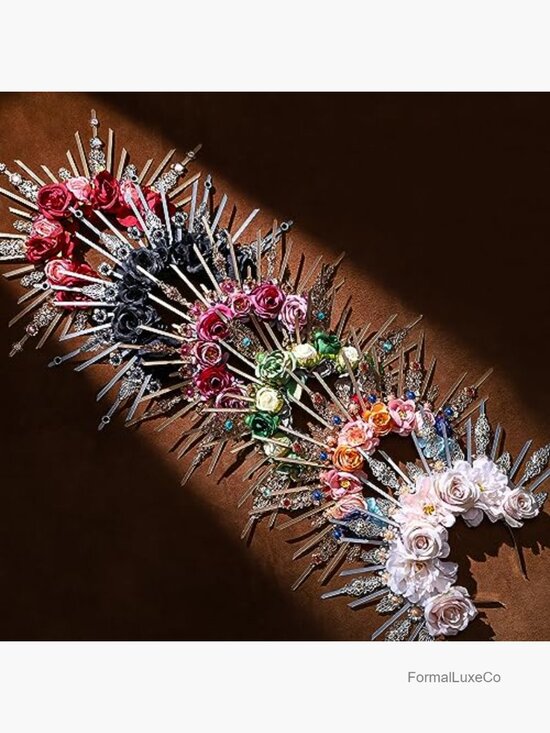 Handmade Flower Halo Crown Headpiece with Crystal Spikes for Renaissance main image 6